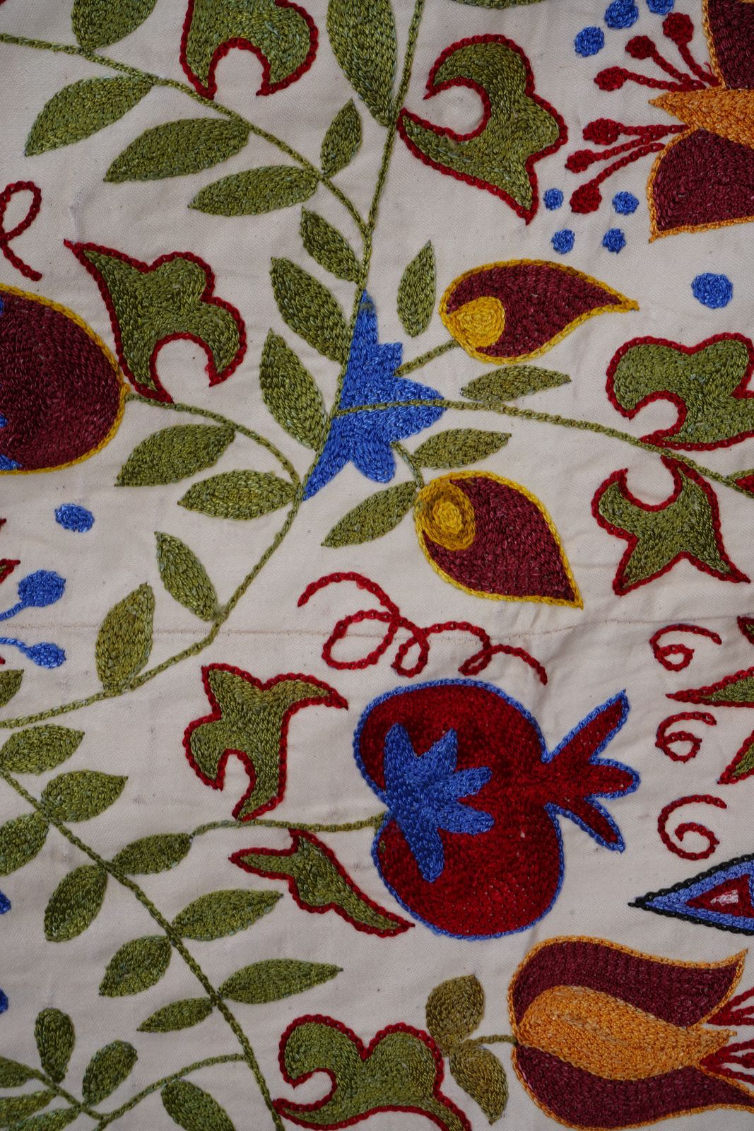 photo furniture Uzbek Suzani Embroidered Wall Hanging – Floral Boho Textile Art 3'7'' X 6'