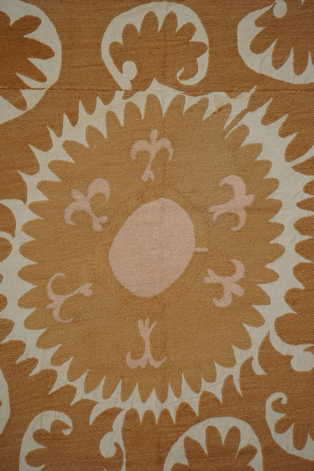 photo furniture Handmade Suzani Pattern Beige & Terracotta Textile – Boho Embroidered Table Decor 3'6'' X 4'2''