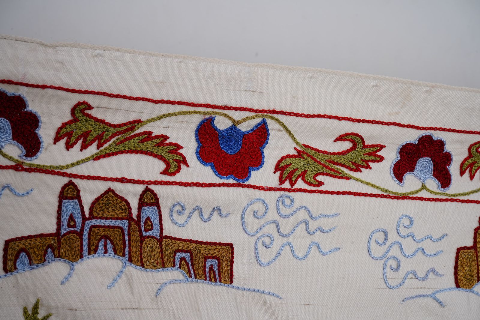 Bohemian Suzani Wall Hanging – Unique Handmade Uzbek Design   Camel Uzbek Runner 1'6'' X 6'1'' photo 200.0