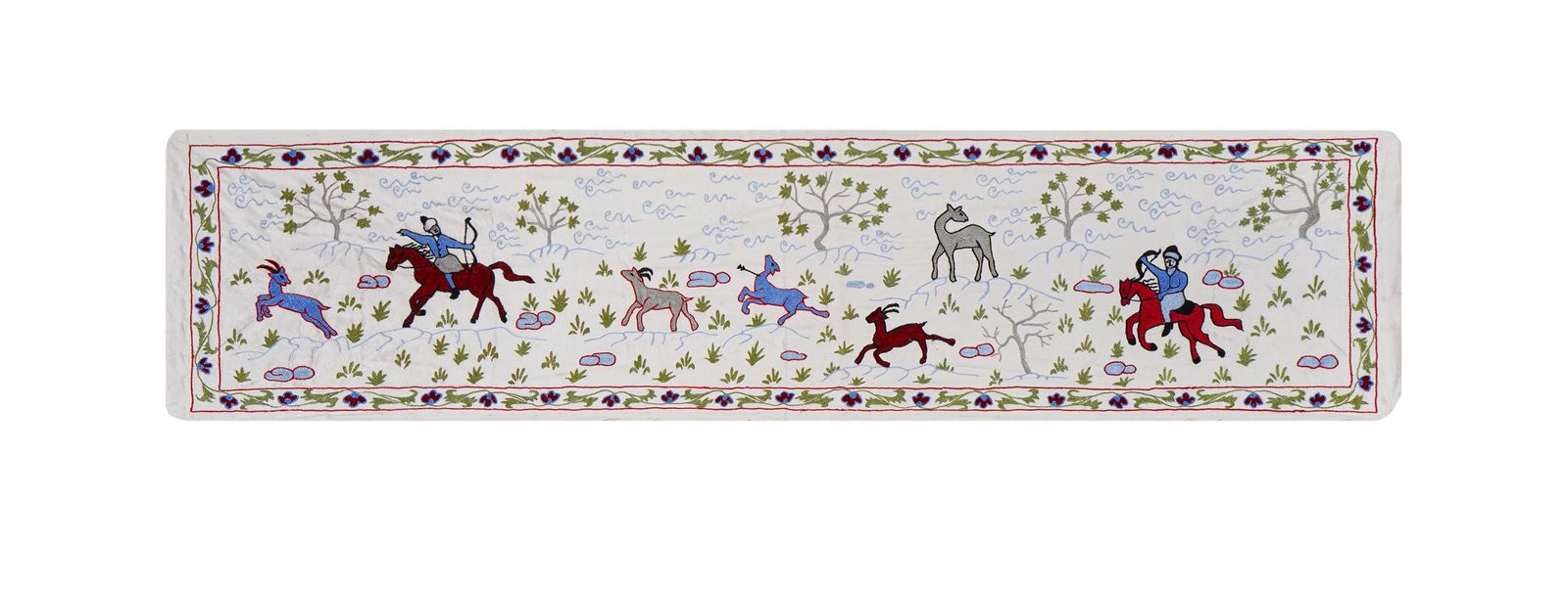 Uzbek Suzani Animal Tablecloth   Silk Cotton Blend Horse Runner 1'6'' X 6'1''