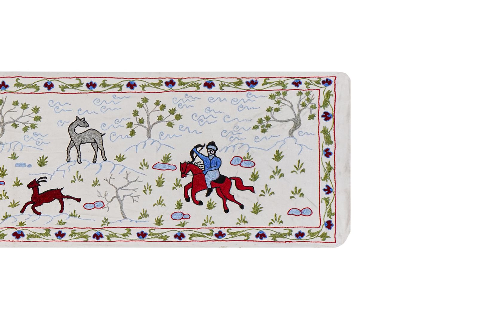 Uzbek Suzani Animal Tablecloth   Silk Cotton Blend Horse Runner 1'6'' X 6'1'' photo furniture
