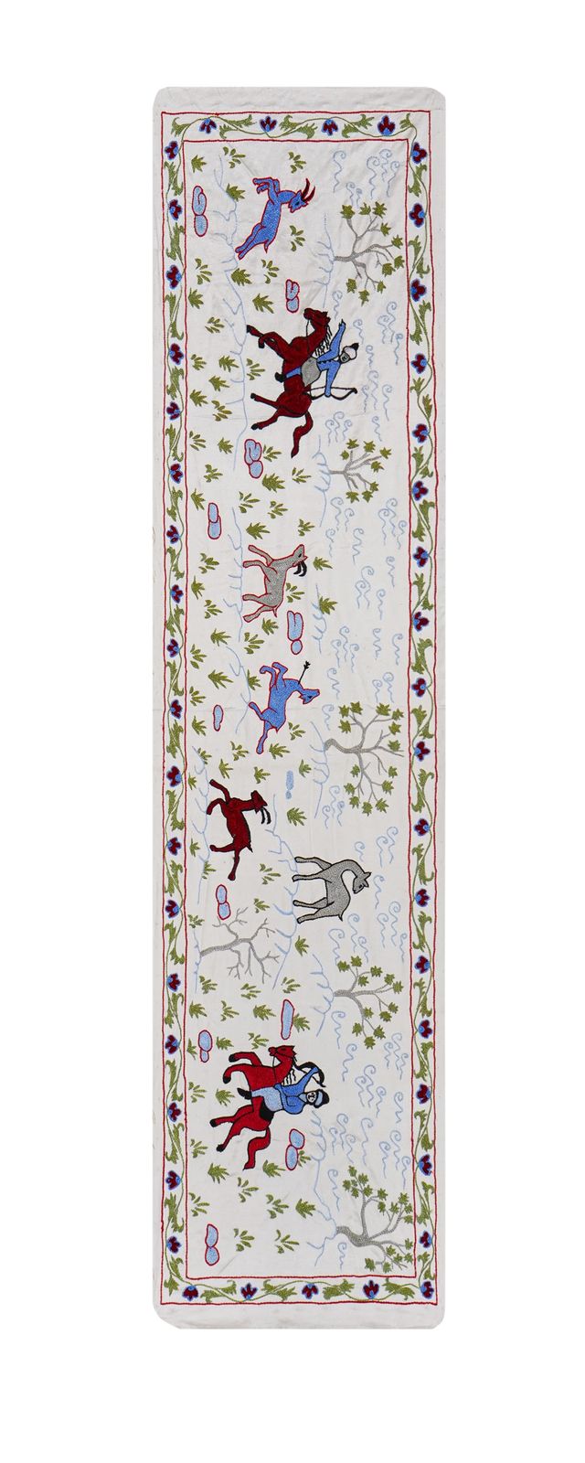 Uzbek Suzani Animal Tablecloth   Silk Cotton Blend Horse Runner 1'6'' X 6'1'' photo 200.0