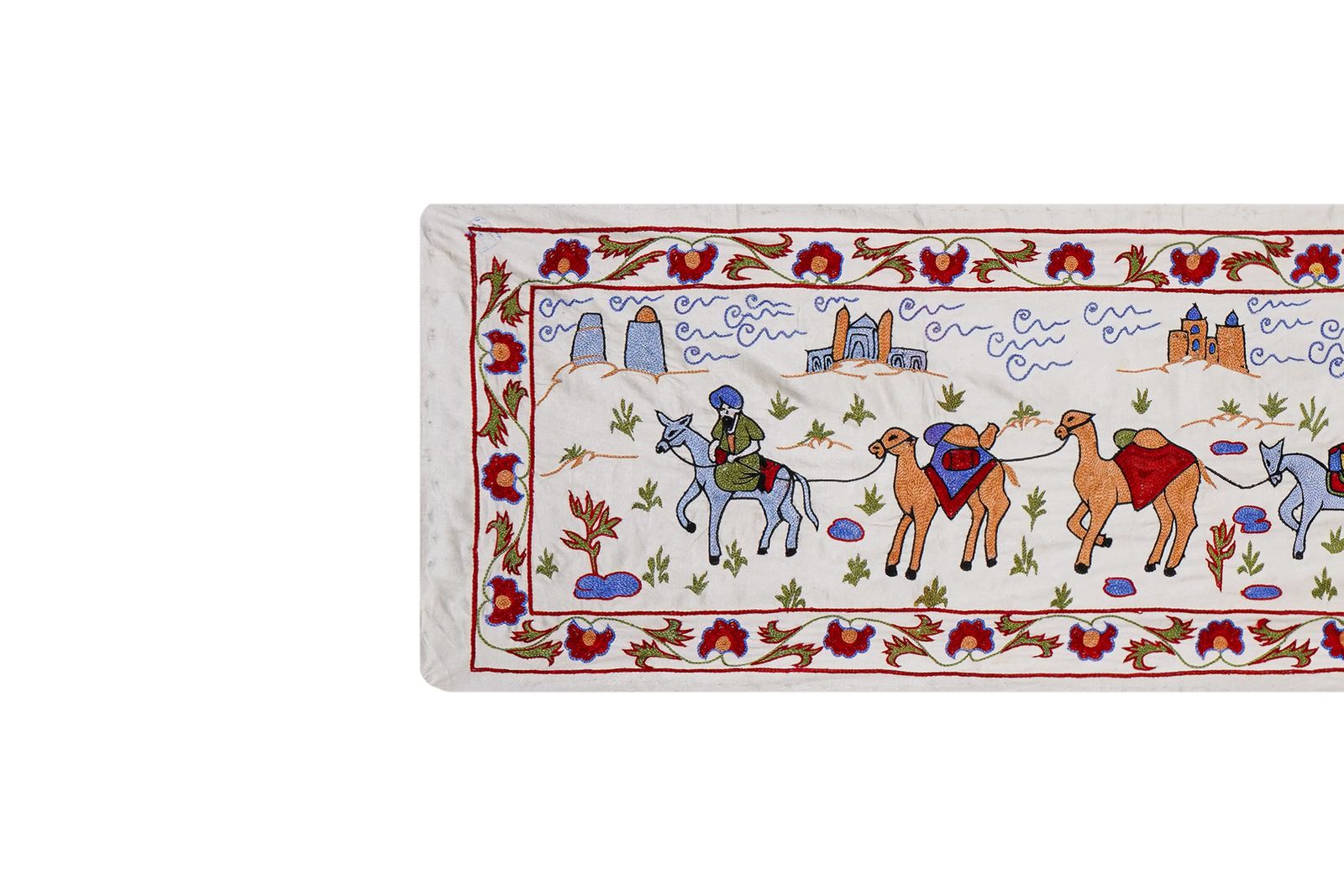 Uzbek Suzani Animal Tablecloth, Bukhara Wall Hanging Decor   Camel Cotton Runner 1'8'' X 6'1'' photo Textiles