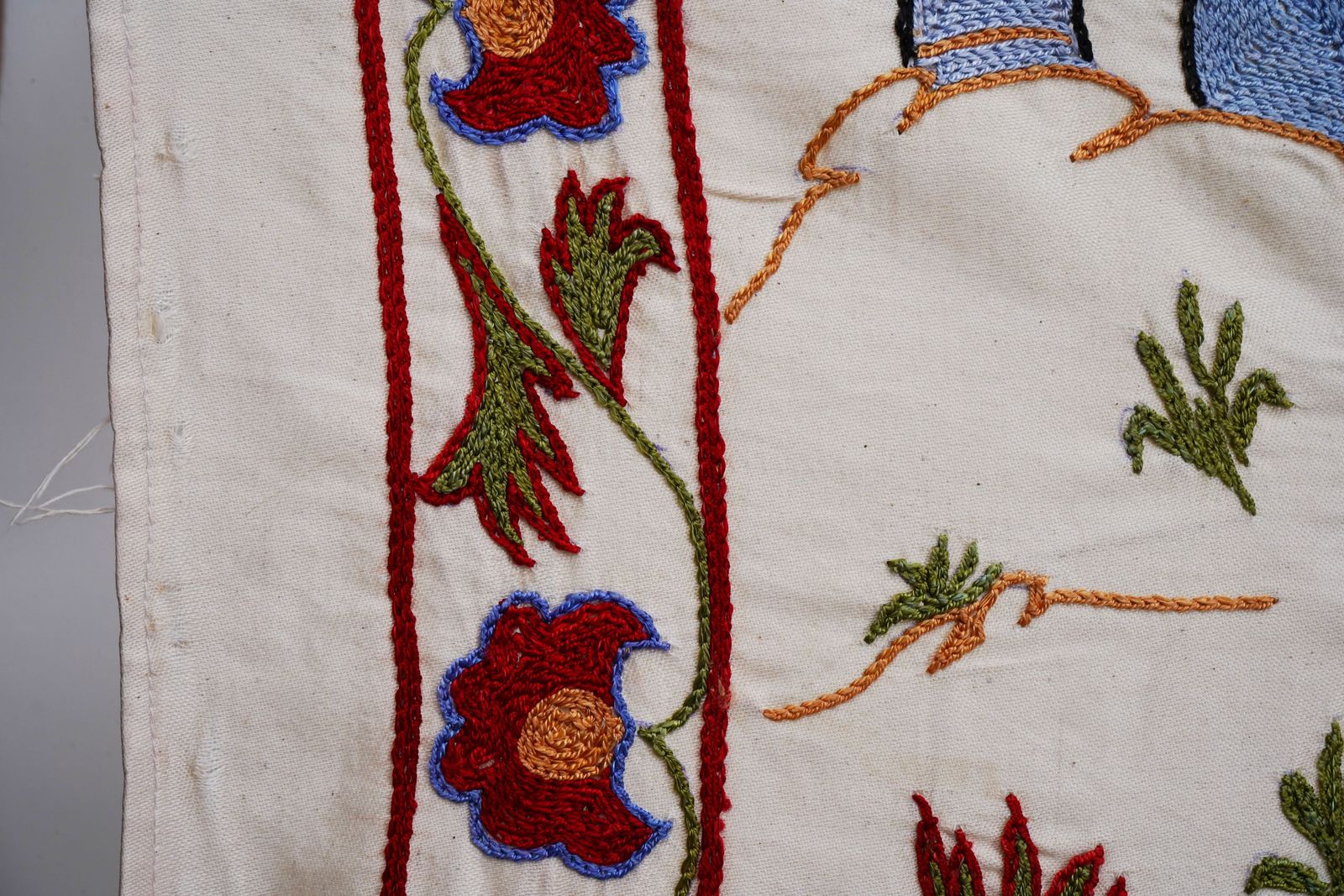 200.0 Uzbek Suzani Animal Tablecloth, Bukhara Wall Hanging Decor   Camel Cotton Runner 1'8'' X 6'1'' photo
