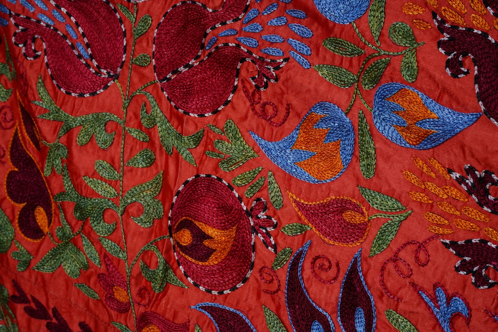 Red Uzbek Suzani Embroidered Wall Hanging – Floral Tree Of Life Horse And Deer Boho Textile Art 3'4'' X 6'1'' photo for sale