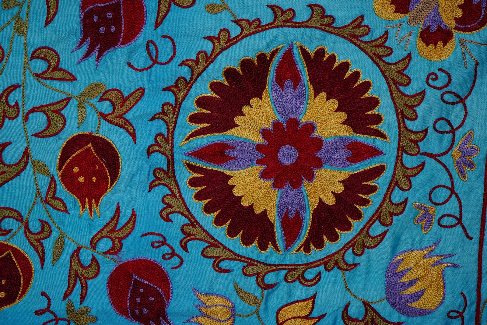 Blue Uzbek Suzani Wall Art – Camel & Floral Motif Embroidery 3'4'' X 6'2'' photo buy