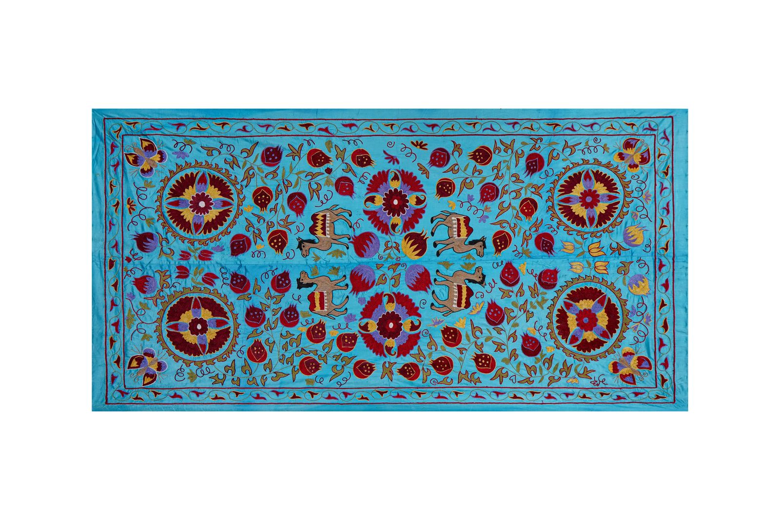 photo furniture Blue Uzbek Suzani Wall Art – Camel & Floral Motif Embroidery 3'4'' X 6'2''