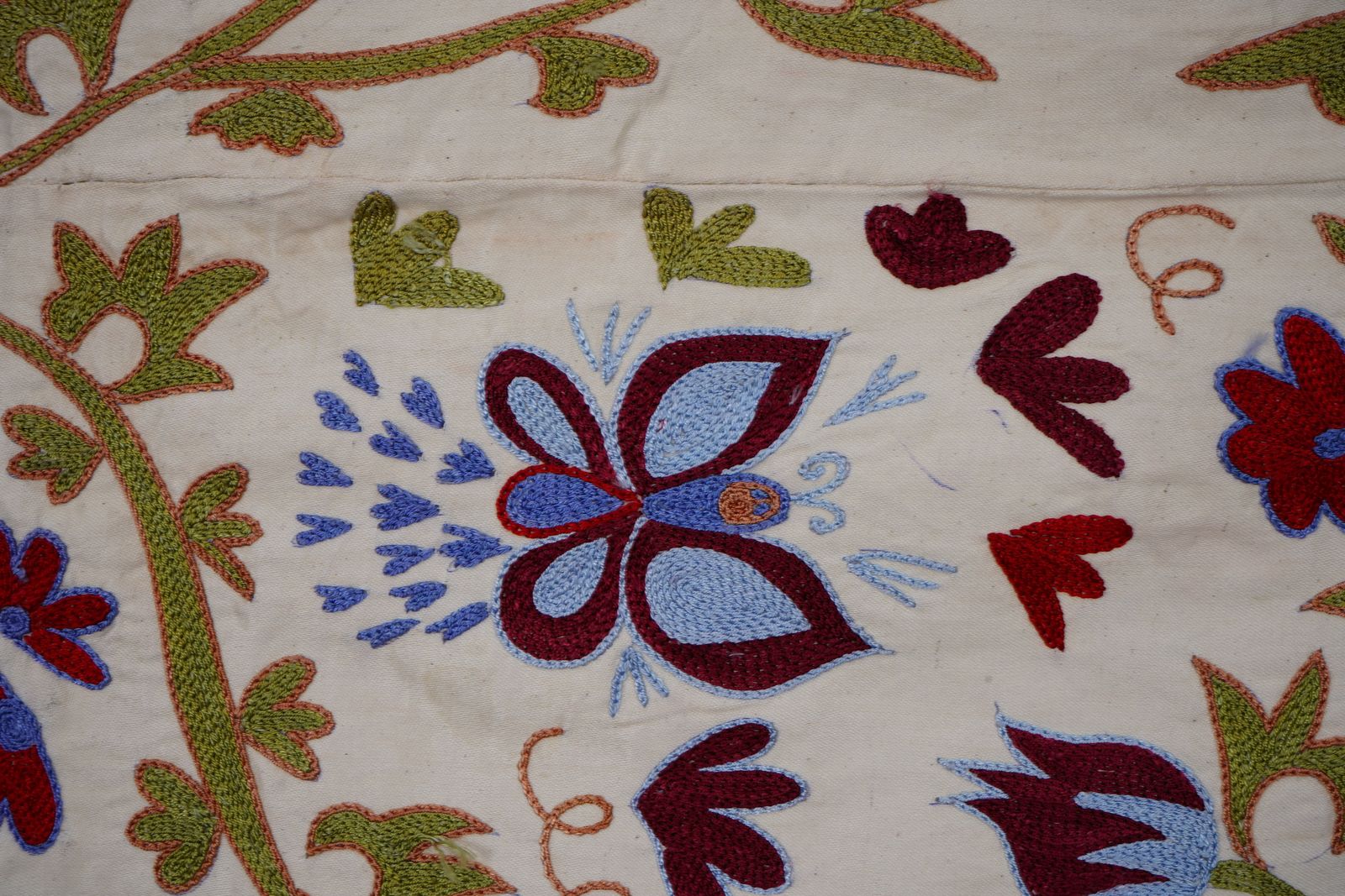 Uzbek Suzani Embroidered Wall Hanging – Peacock, Horse & Tree Of Life Design 3'6'' X 6' photo vintage