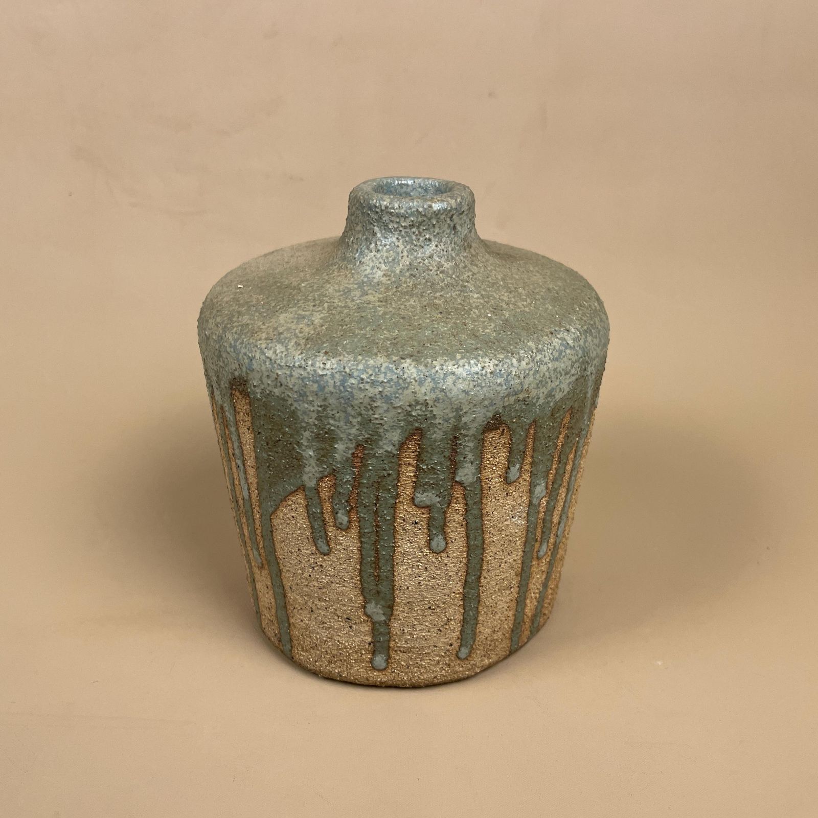 Vintage Studio Pottery Vase Mid Century Modern Green Drip Glaze Ceramic Art Home Decor Retro Collectible Handmade Pottery Table Display photo for sale