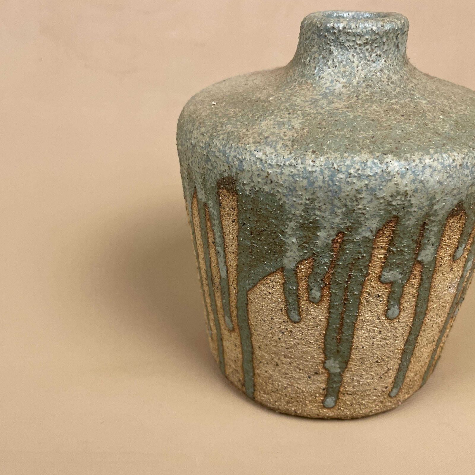 Vintage Studio Pottery Vase Mid Century Modern Green Drip Glaze Ceramic Art Home Decor Retro Collectible Handmade Pottery Table Display photo Home Decor