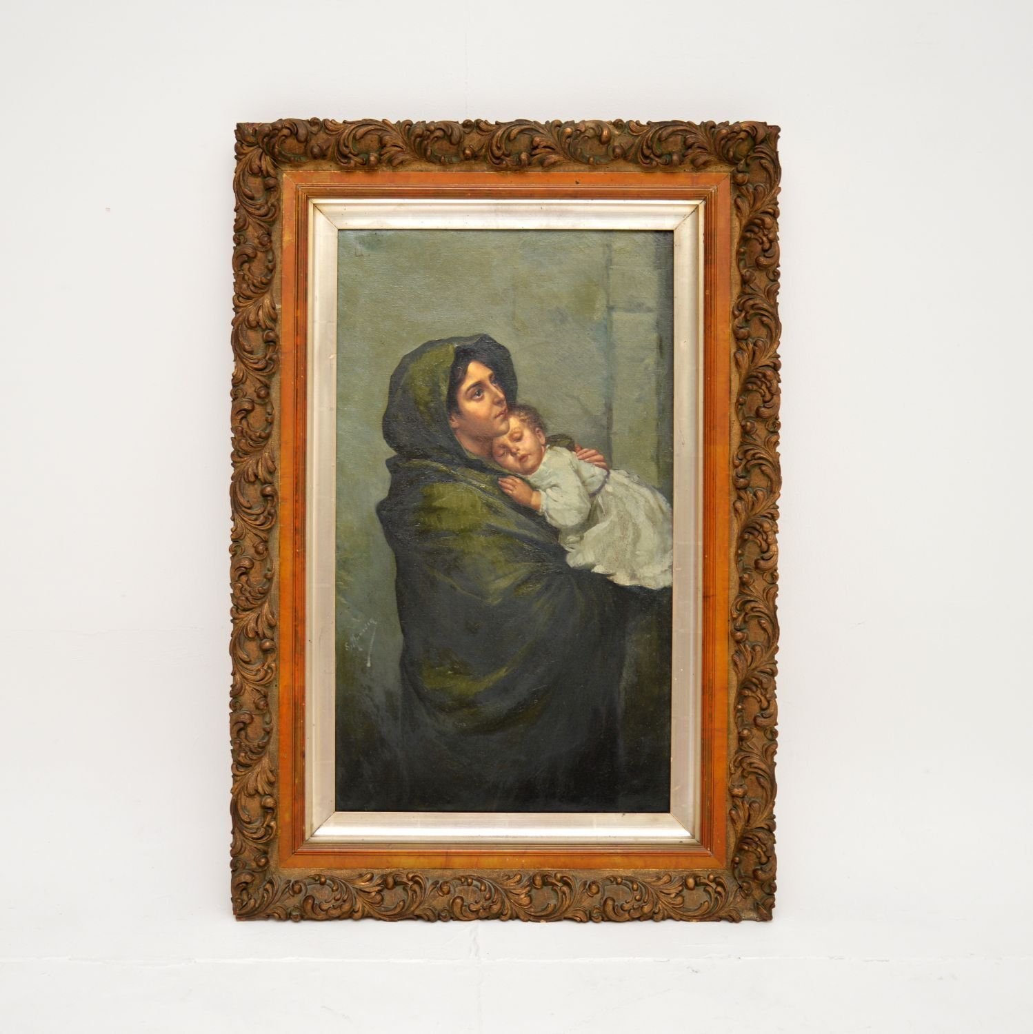 Antique Dutch Oil Painting In A Gilt Wood Frame