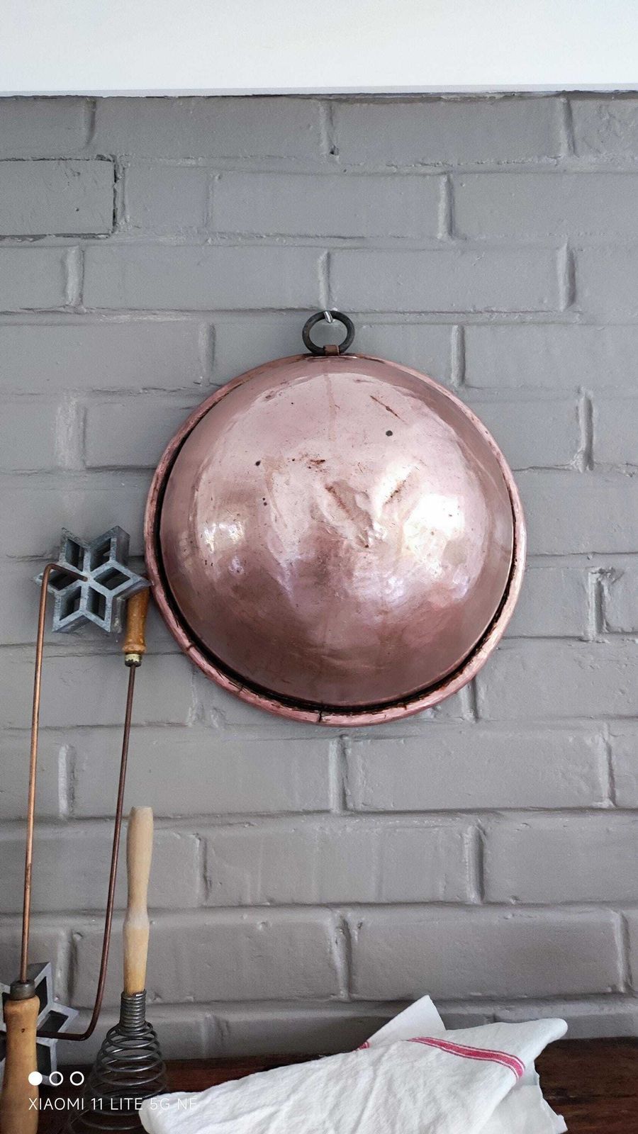 photo buy Antique Heavy Copper French Egg Omelette Mixing Whisking Bowl, Large Cul De Poule