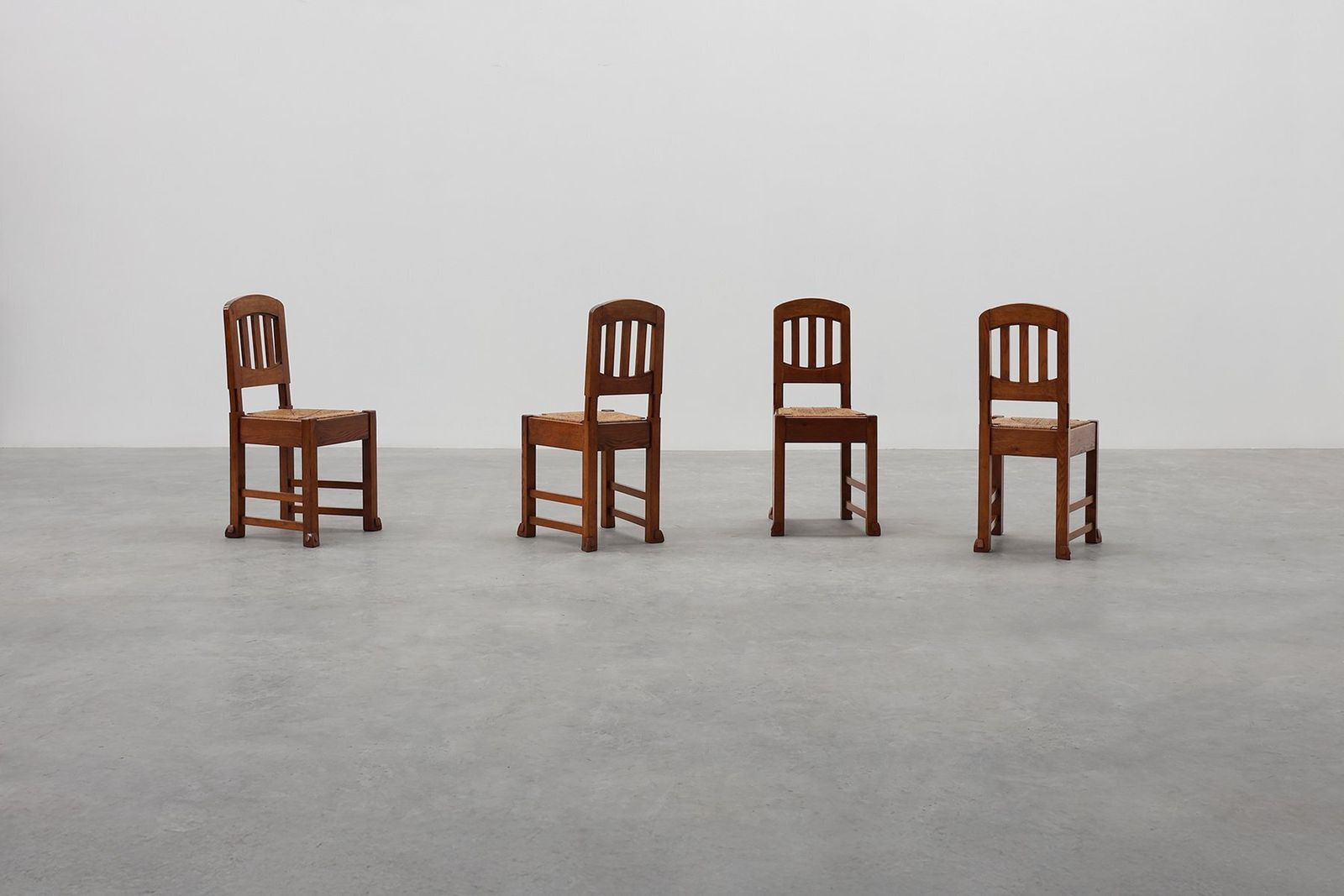 photo furniture Early Art Deco Oak & Wicker Dining Chairs, Belgium, 1915, Set Of 4