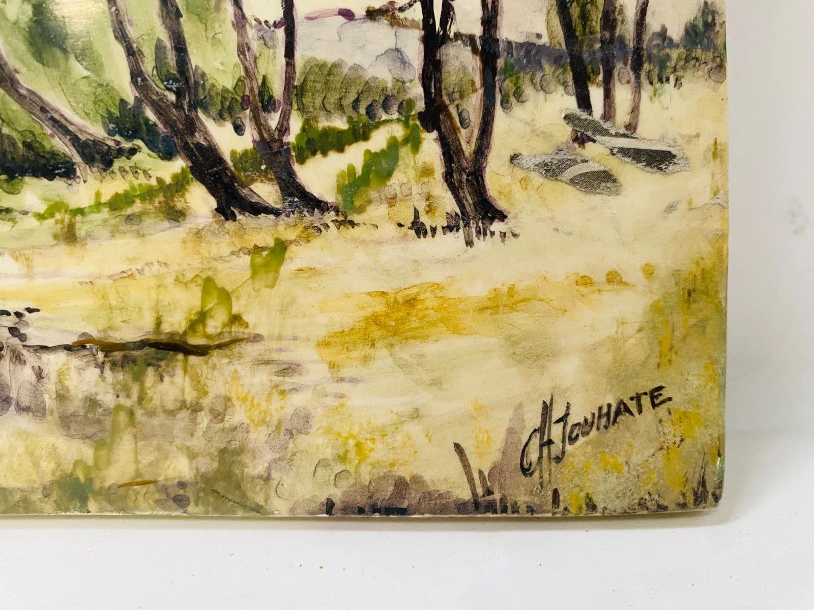 "Country Landscape" Oil On Porcelain Plate 20th Century photo for sale