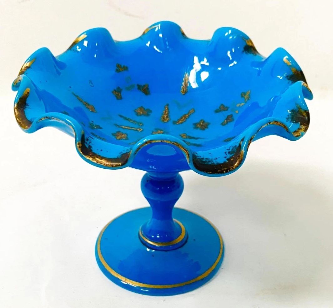 Blue Opaline Pedestrian Cup With Gold Flange 19th Century photo vinterior