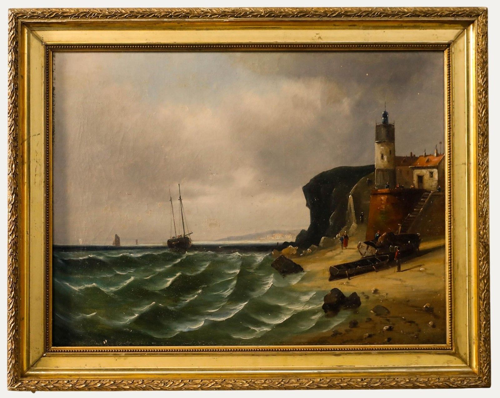 Framed 19th Century Oil The Return Of The Fishermen