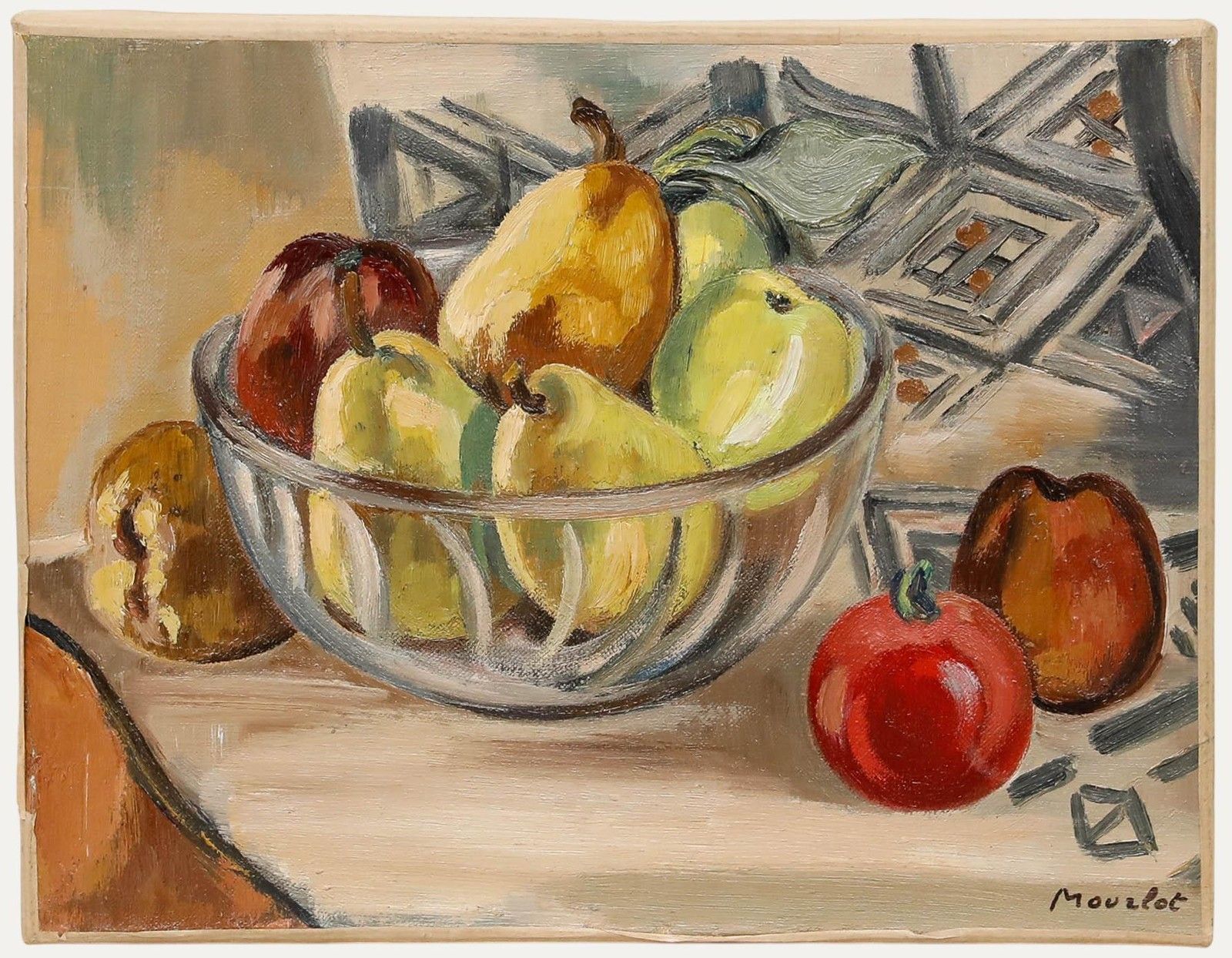 Maurice Mourlot (1906 1983) 20th Century Oil, Pears In Glass Bowl