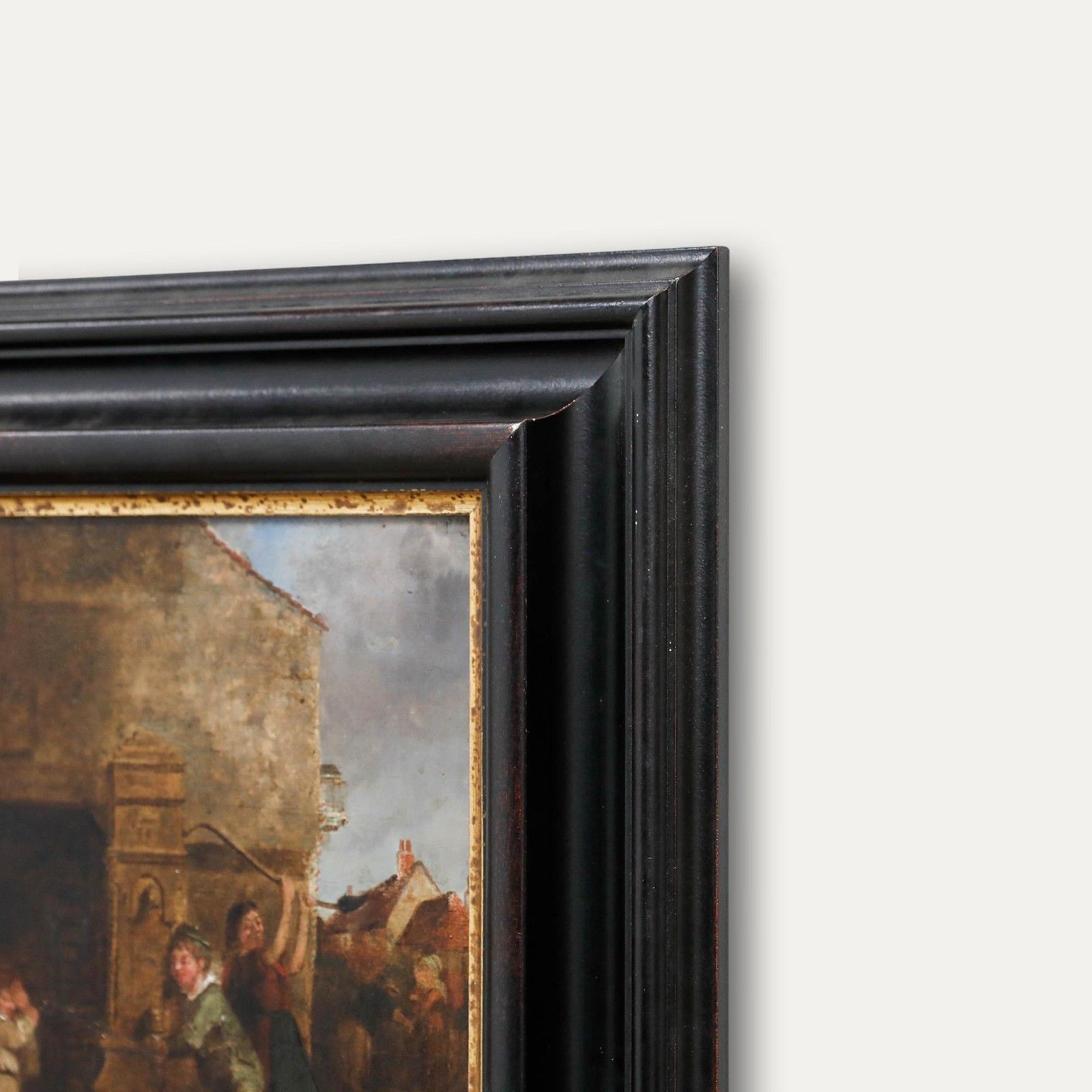 Framed 19th Century Oil A Prank At The Water Pump photo 350.0