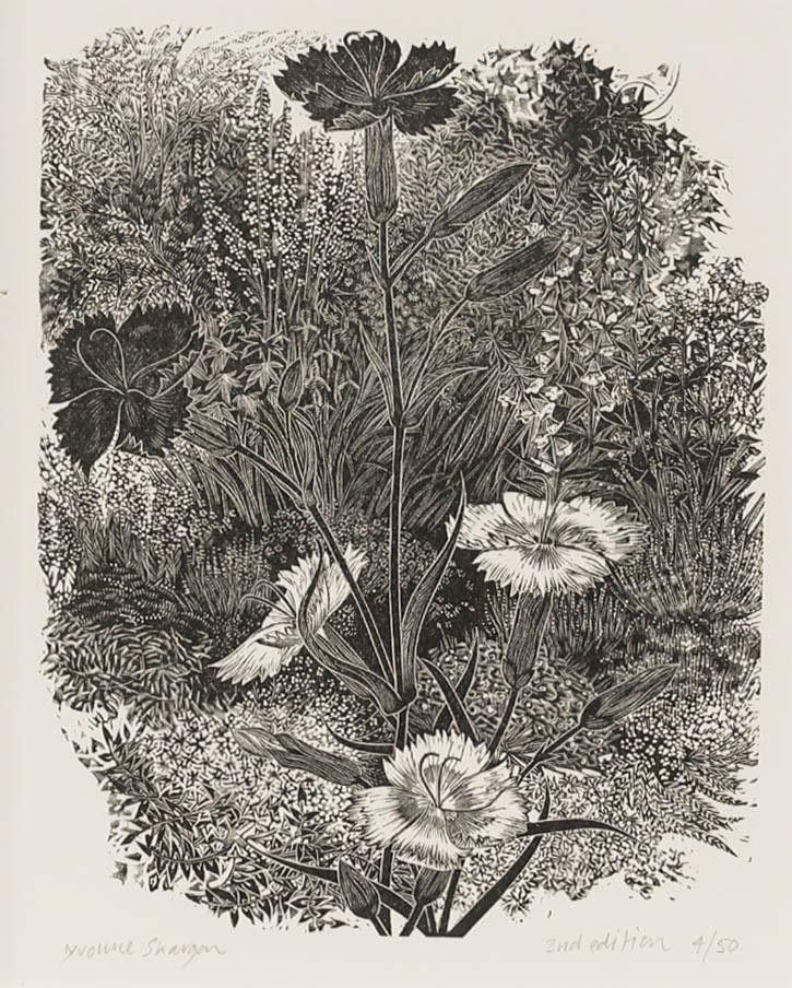 Yvonne Skargon (1931 2010) Contemporary Woodcut, Wild Flowers photo furniture