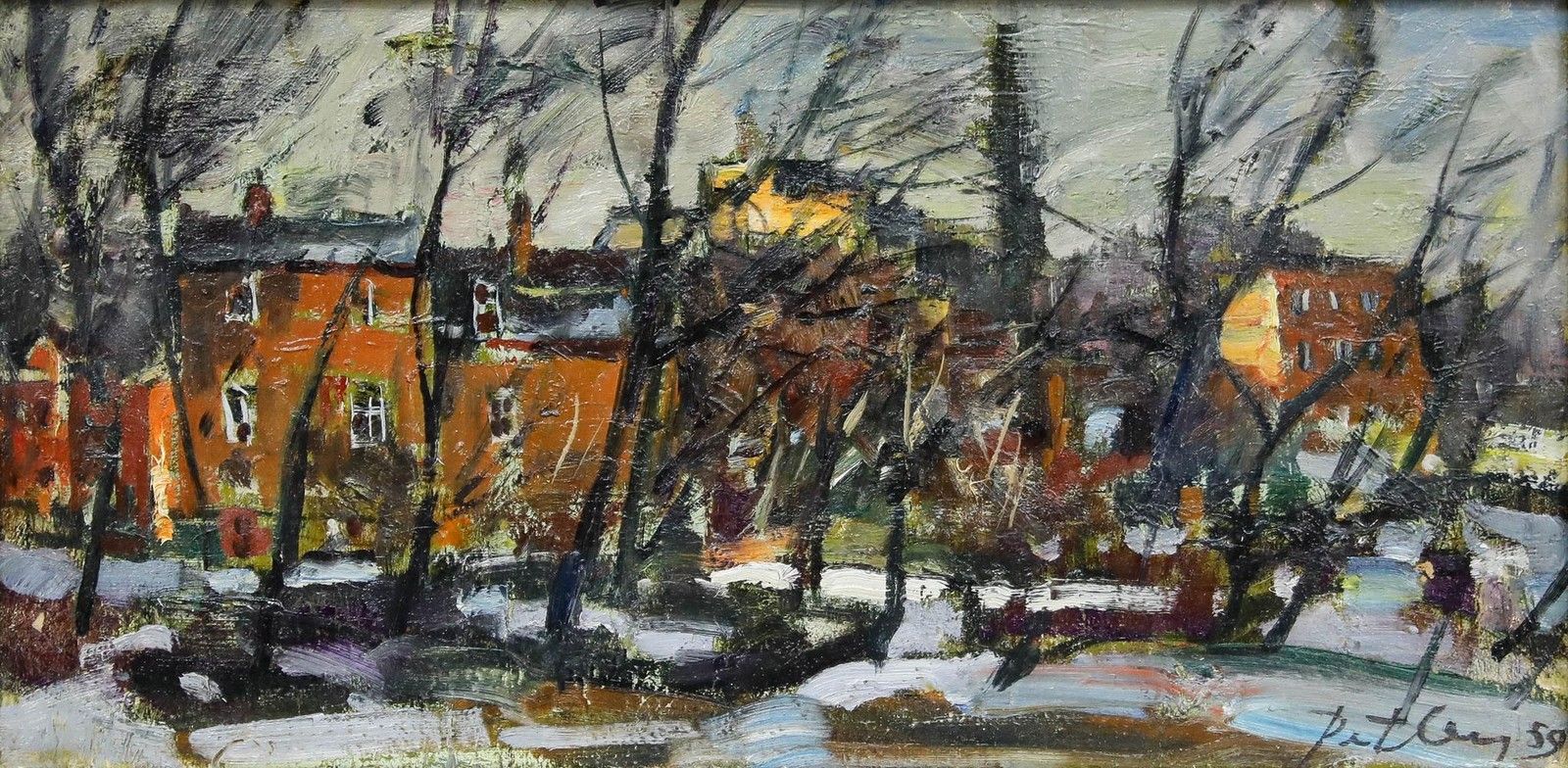 Llewellyn Petley Jones (1908 1986)  Framed Oil, Vale Of Heath, Hampstead, Winter photo furniture