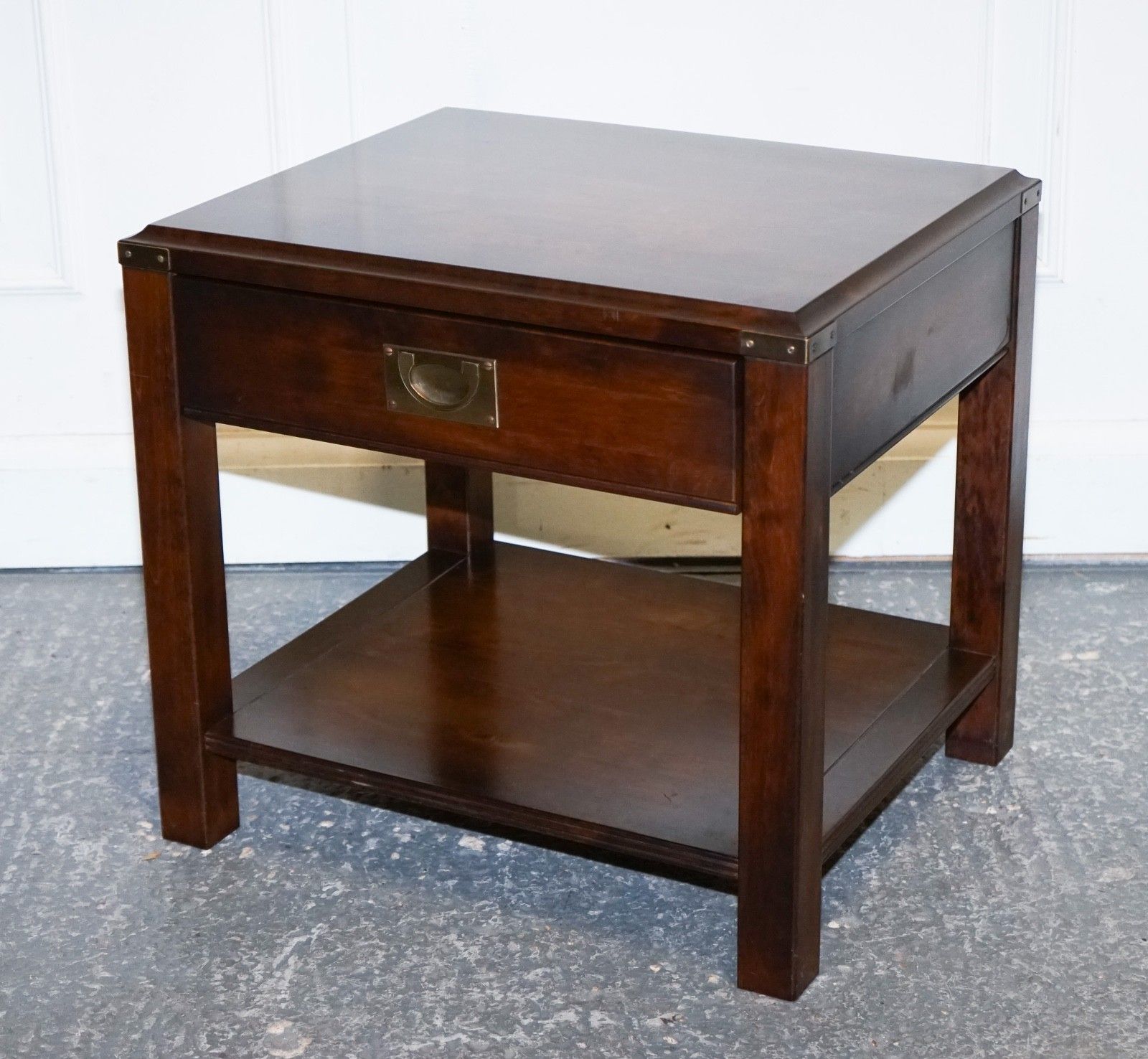 Vintage Single Military Campaign Mahogany & Brass Nightstand Bedside Table photo for sale