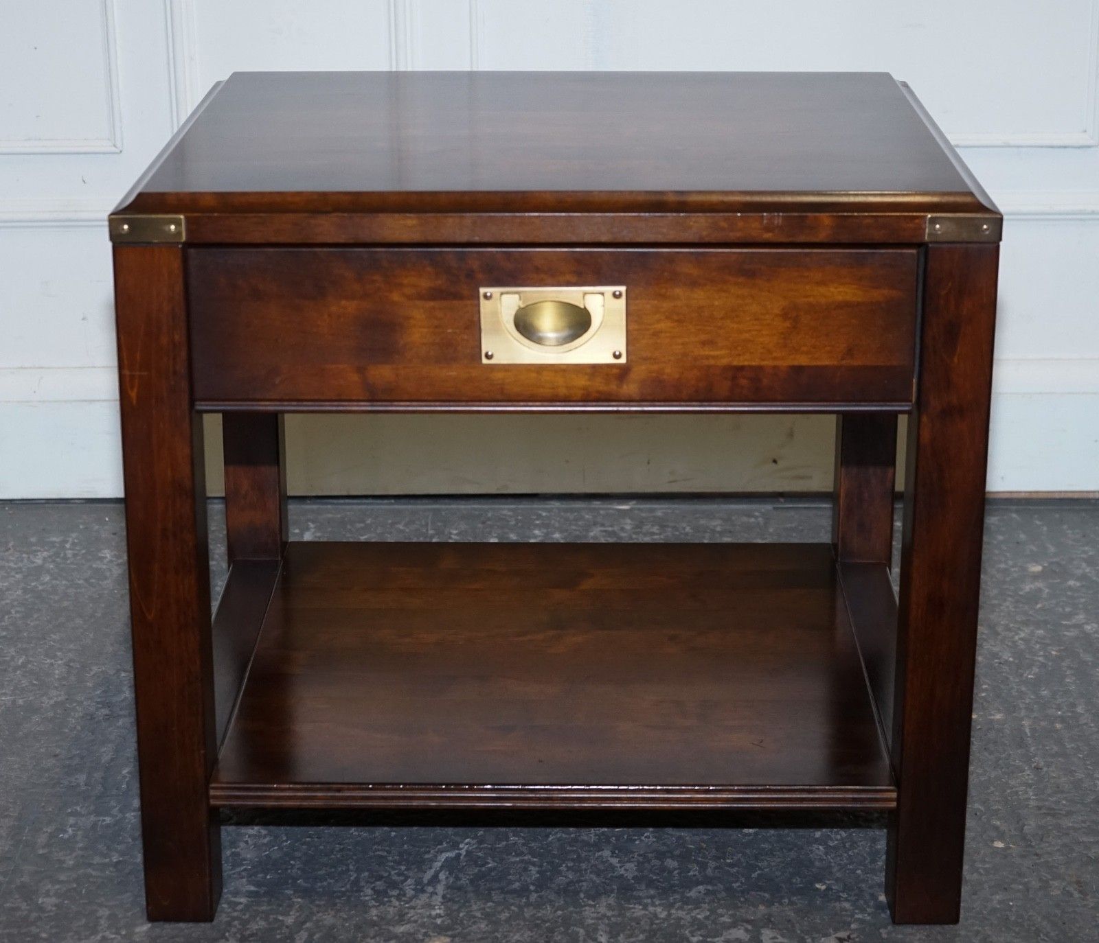 Vintage Single Military Campaign Mahogany & Brass Nightstand Bedside Table photo vinterior