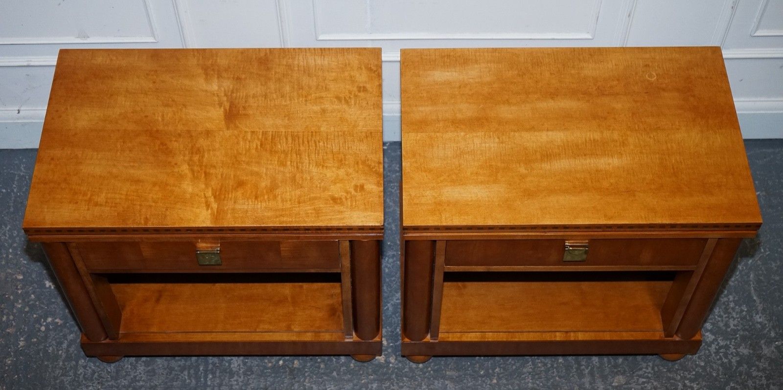 Furniture Pair Of American Hickory White Genesis Biedermeier Nightstands Bedside Tables photo