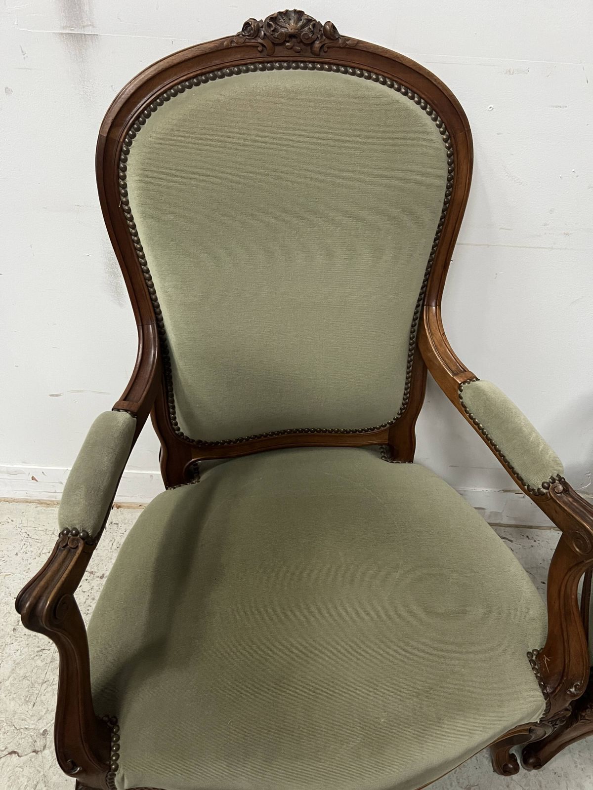 photo for sale Pair Of Louis XV Style Armchairs In Solid Walnut, 20th Century.