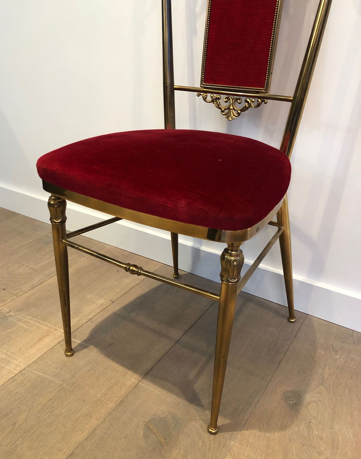 Furniture Set Of 4 Brass And Red Velvet Chairs photo