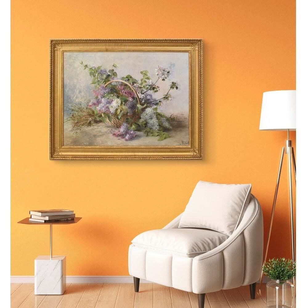 Antique Flower Painting, Lilac Flowers, Oil On Canvas, 20th Century photo furniture