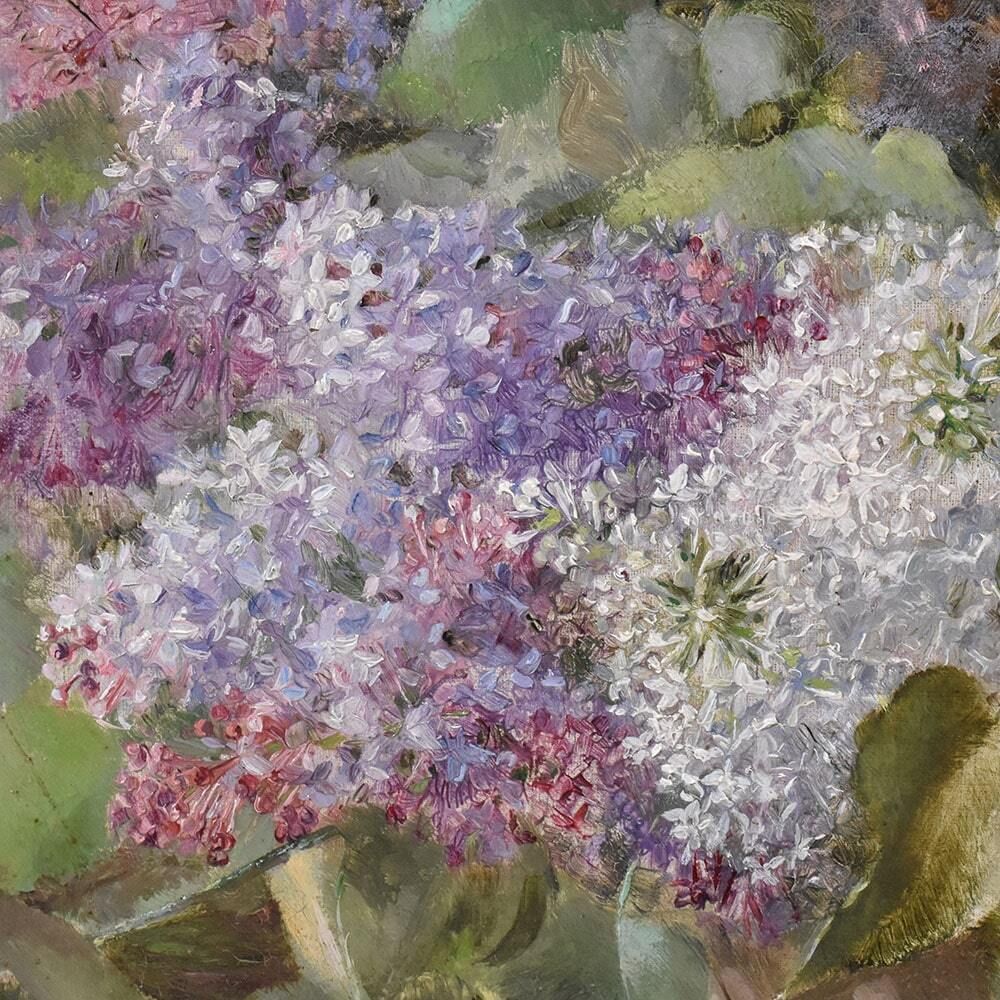 Antique Flower Painting, Lilac Flowers, Oil On Canvas, 20th Century photo buy