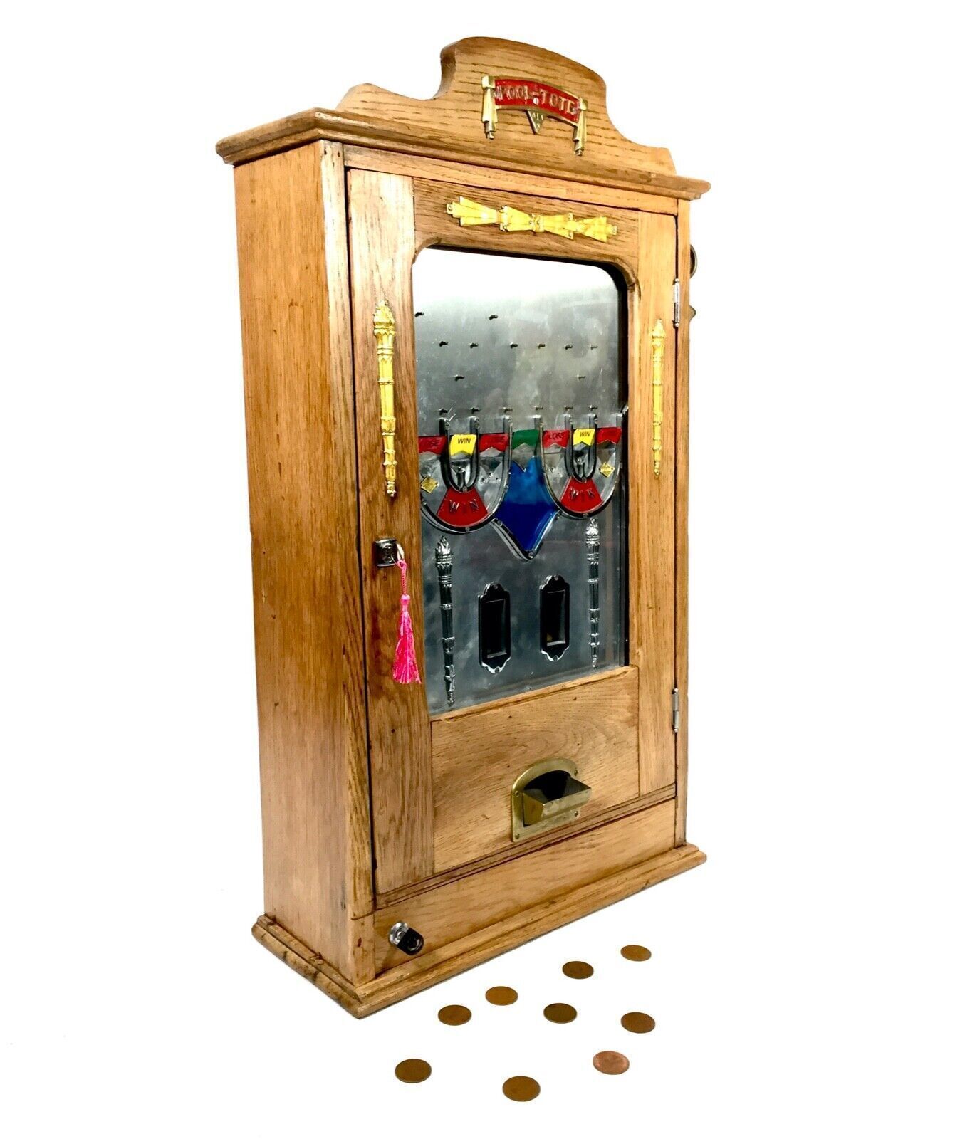 Antique 1930s Coin Operated Penny Arcade Machine Pool Tote   Coin Flicker Game photo for sale