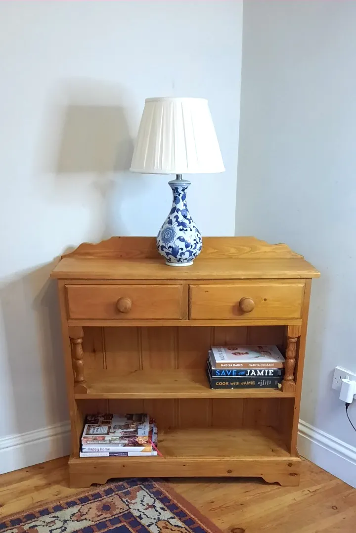 photo furniture Vintage Pine Two Drawer Console Table Kitchen Hall Bookcase Waxed Antique Pine