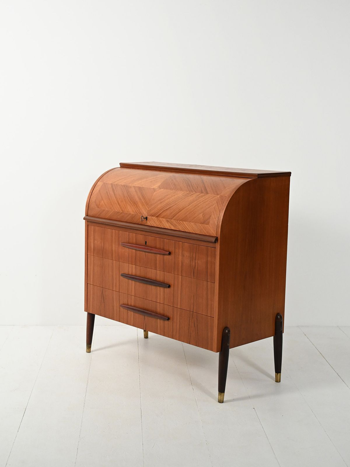 1950s Teak Secretaire With Elongated Carved Handles photo 1160.0