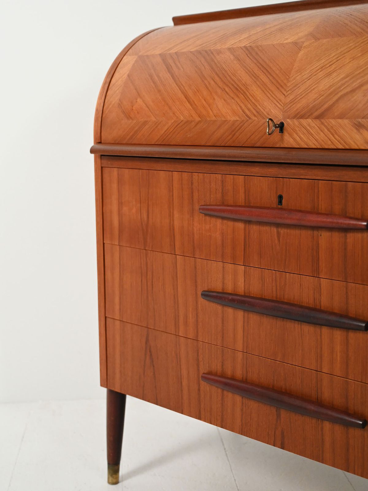 1950s Teak Secretaire With Elongated Carved Handles photo vinterior