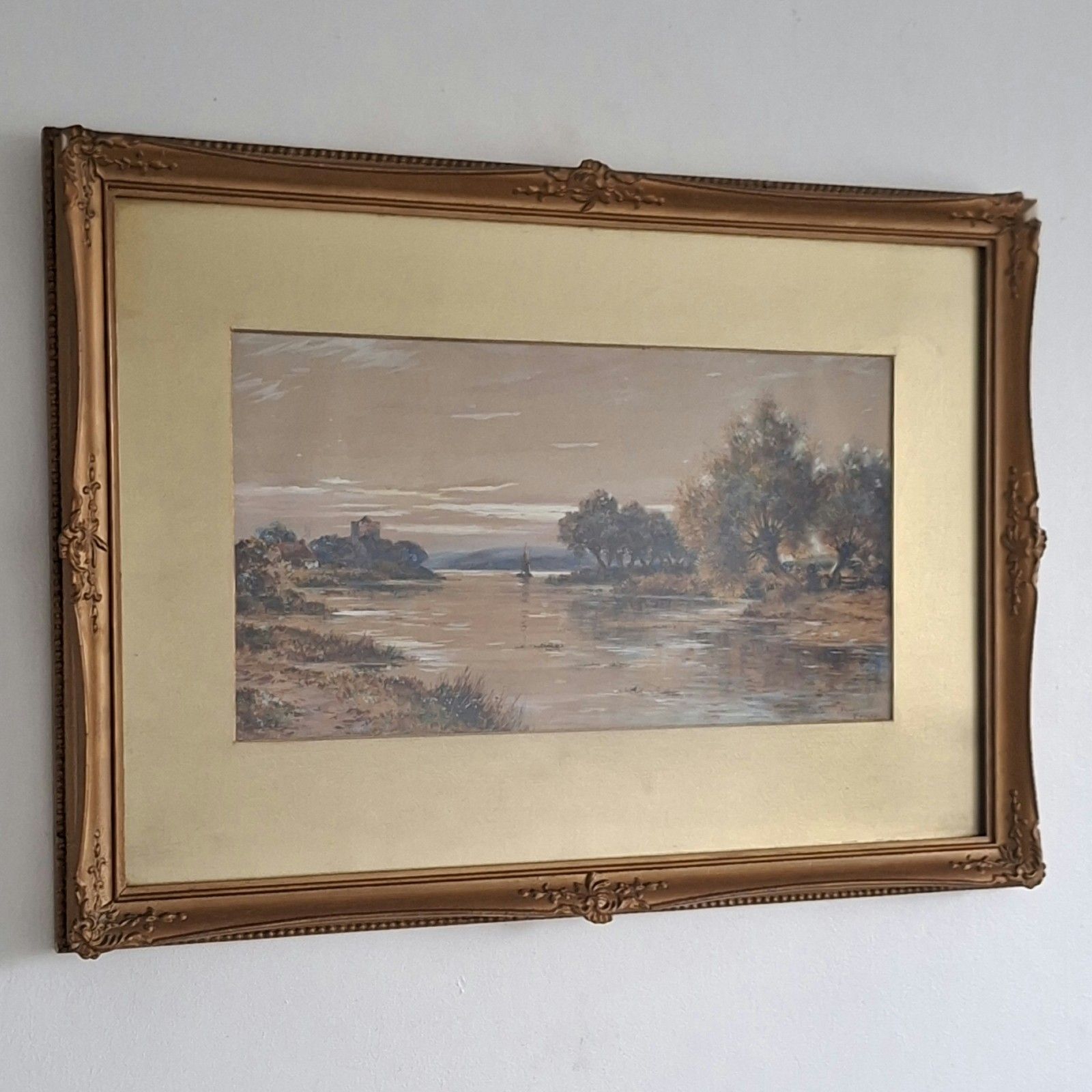 Original Watercolor Painting Frank Parsons Riverside Scene Antique British Art