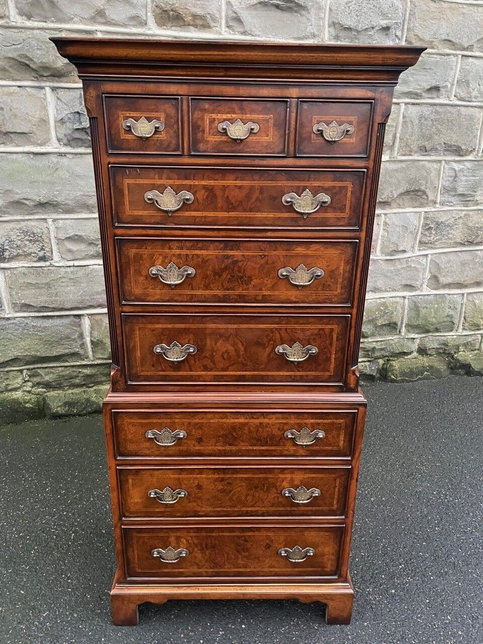 Quality Inlaid Burr Walnut Chest On Chest Tallboy
