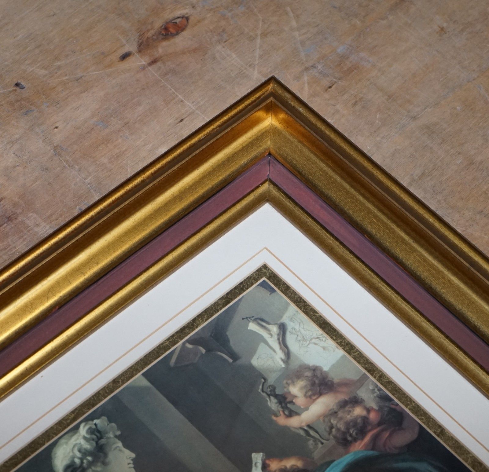 Vintage Renaissance Style Print Cherubs Sculpting An Angel Gold Frame 58 X 53 Cm photo vinterior
