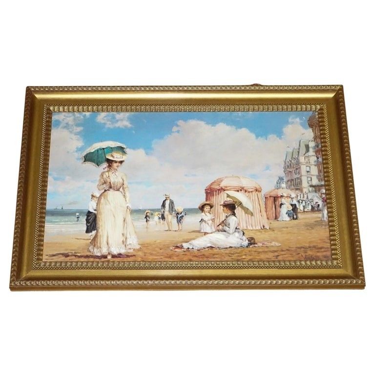 Vintage Victorian Style Print In Gilted Frame Carefree Days Beach 66 X 96 Cm