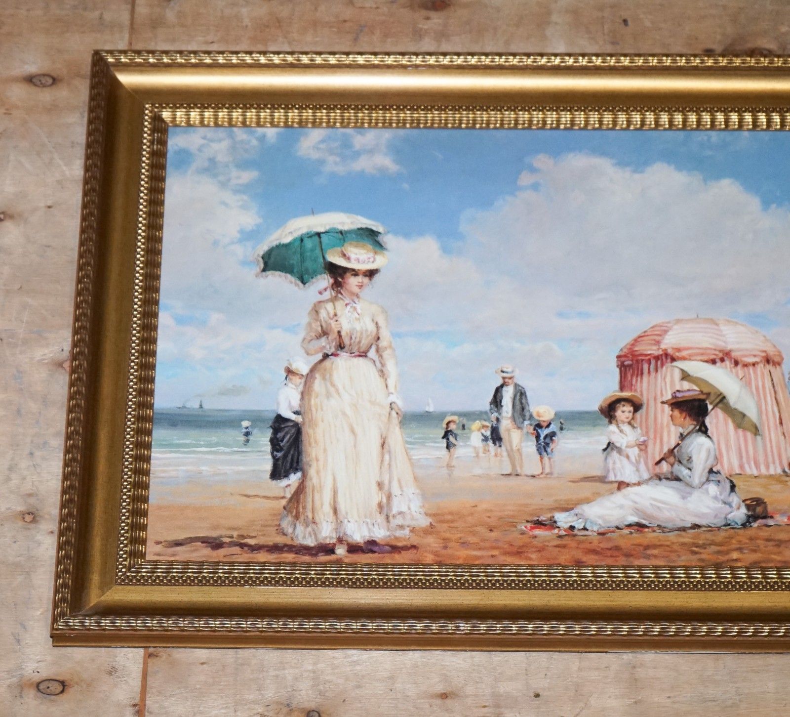 Vintage Victorian Style Print In Gilted Frame Carefree Days Beach 66 X 96 Cm photo for sale