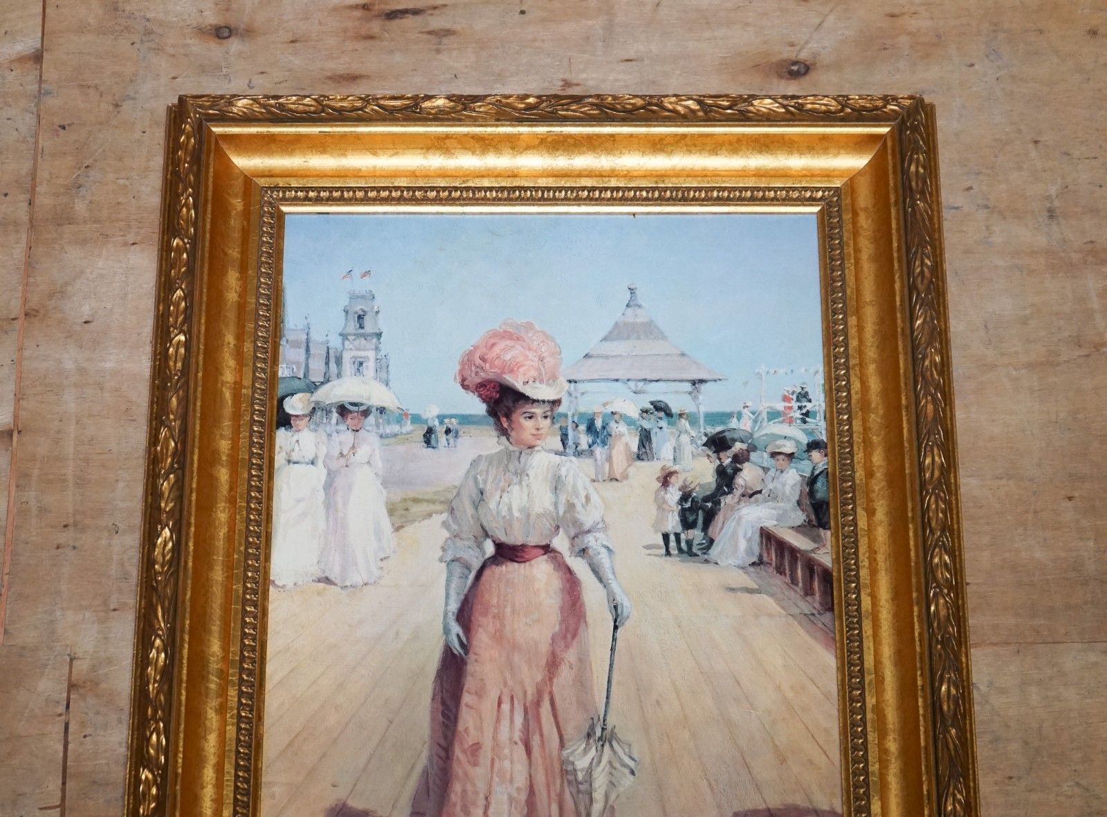 Vintage Painting Victorian Style Lady On Pier Print By Alan Maley 80 X 64 Cm photo for sale