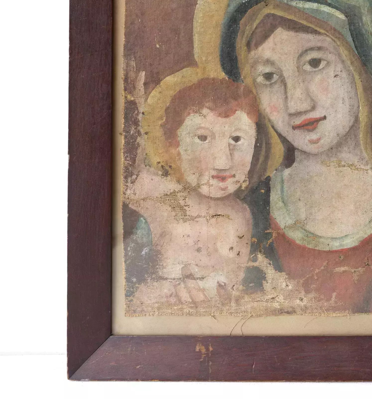Early Naive School Madonna And Child, Original Antique Oil Painting, 18th C. photo vinterior