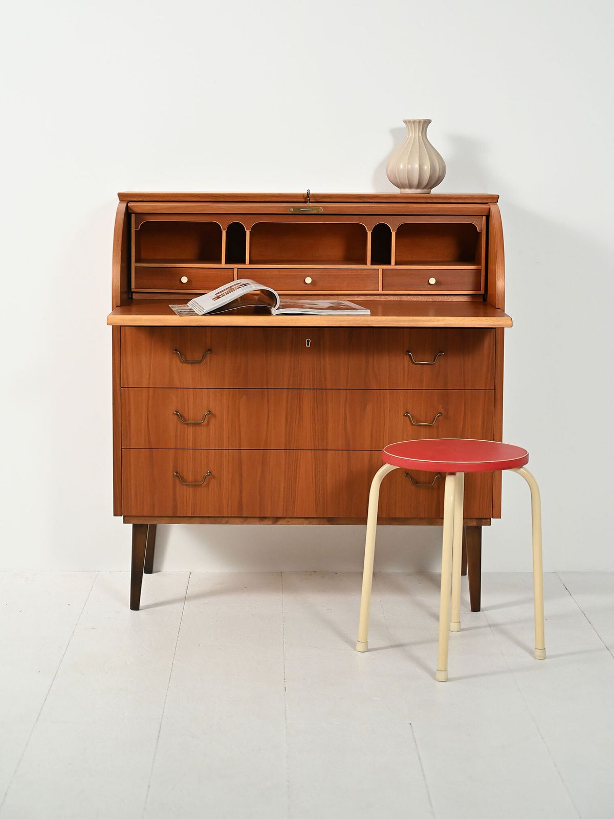 Scandinavian Teak Secretary With Tambour Closure