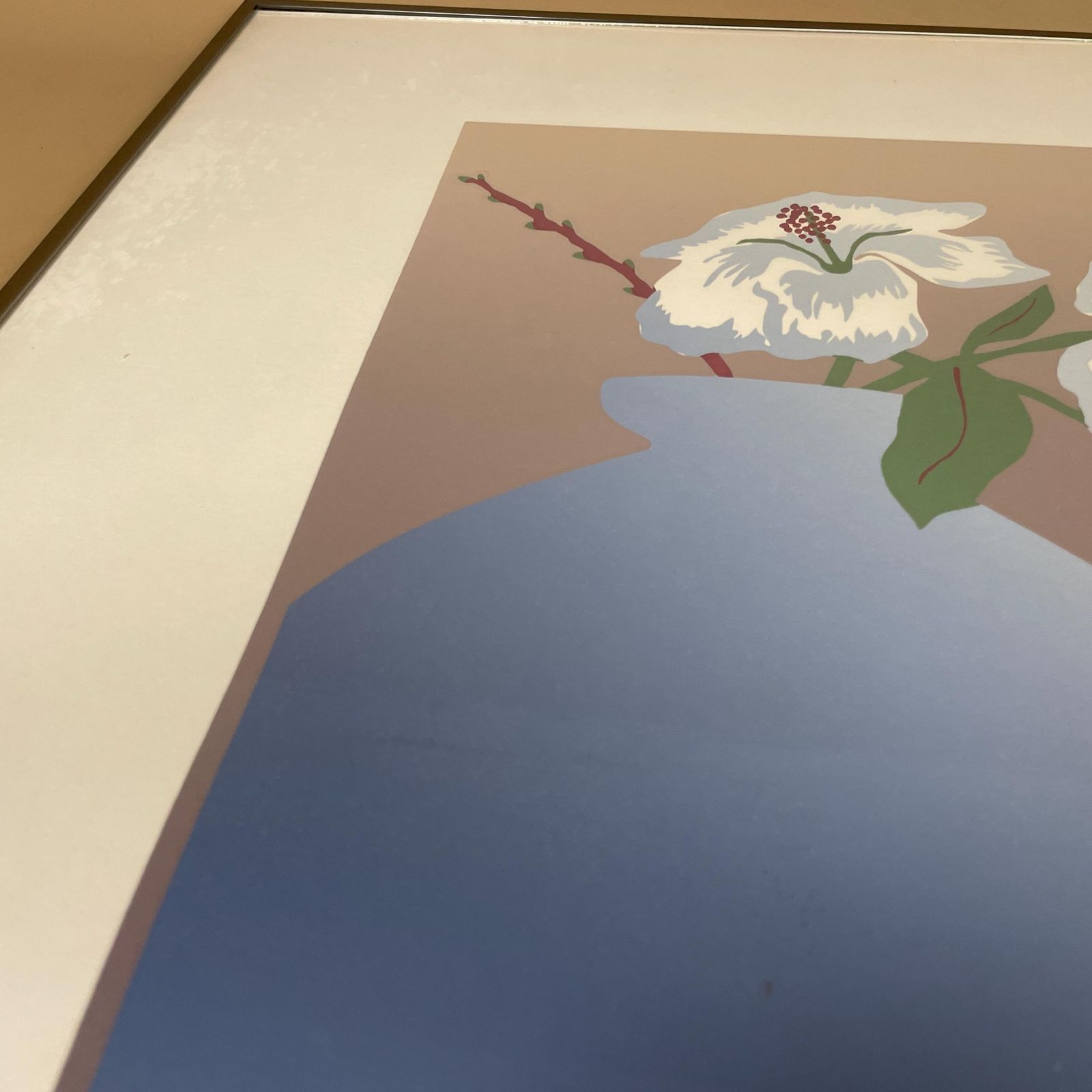 Modern Limited Edition Art Screen Print Signed Numbered 77/500 Floral Vase Contemporary Graphic Wall Art Blue White Silver Metal Frame photo vintage