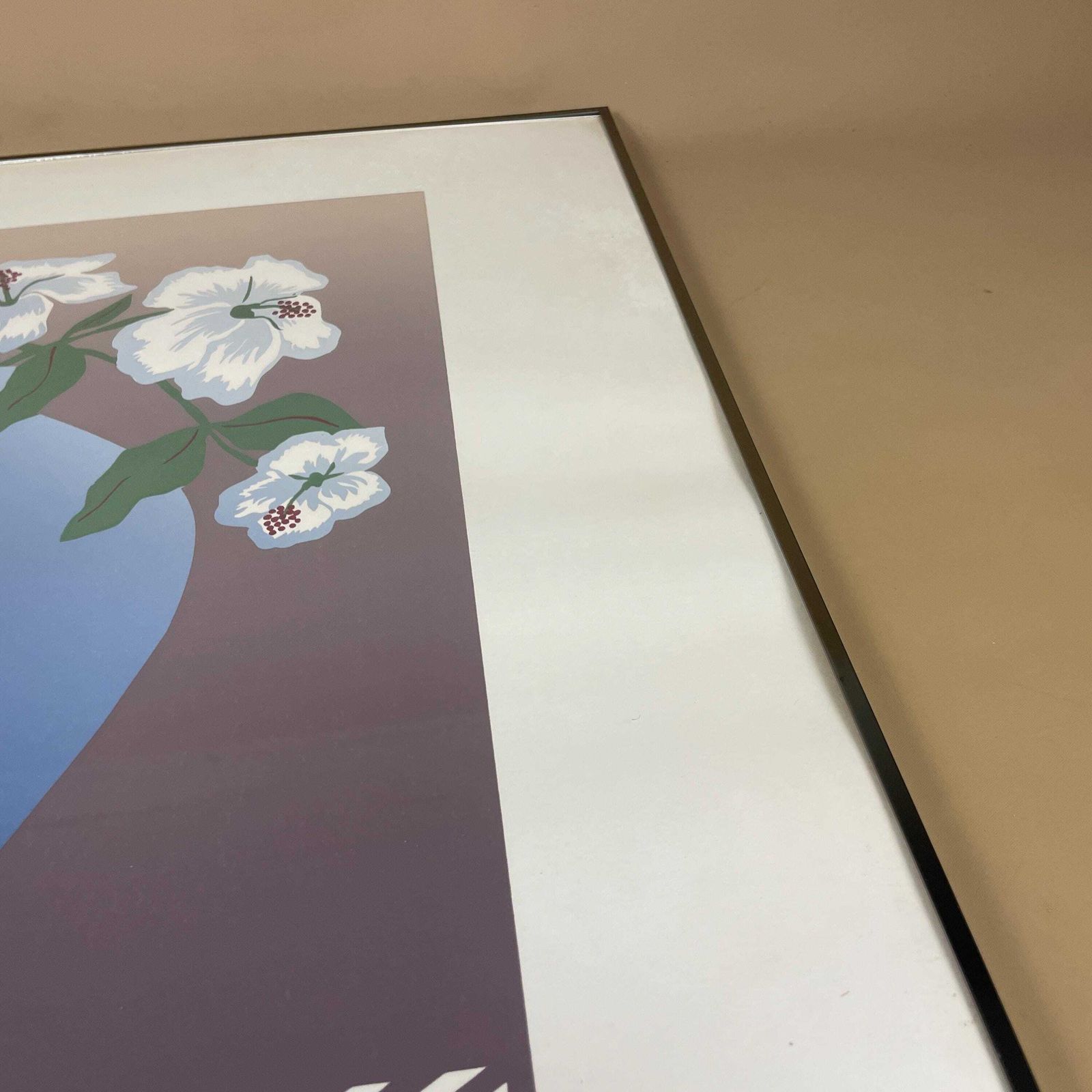 photo for sale Modern Limited Edition Art Screen Print Signed Numbered 77/500 Floral Vase Contemporary Graphic Wall Art Blue White Silver Metal Frame