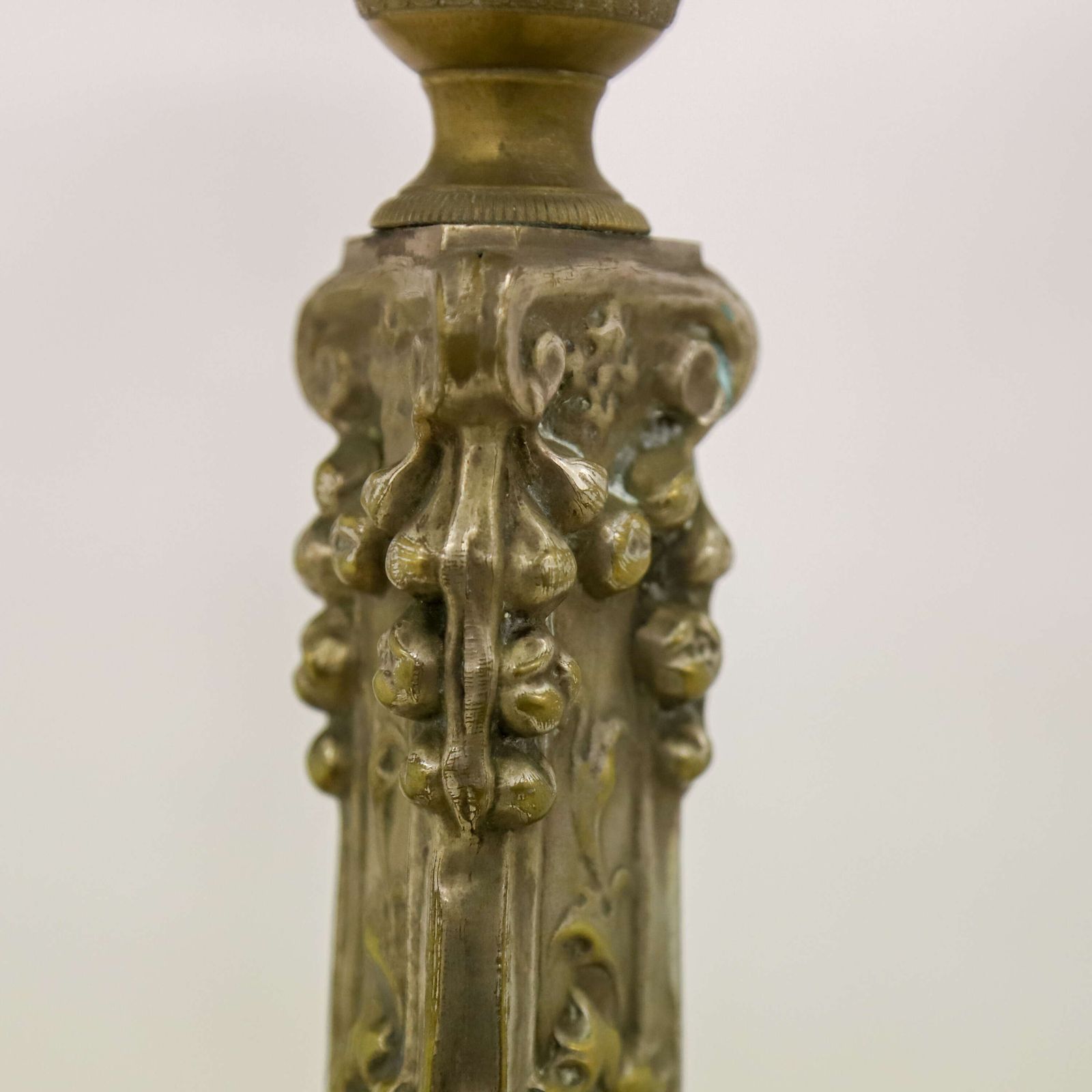 Pair Of Antique French Pricket Candlesticks With Angels And Traces Of Silver Plate photo vintage