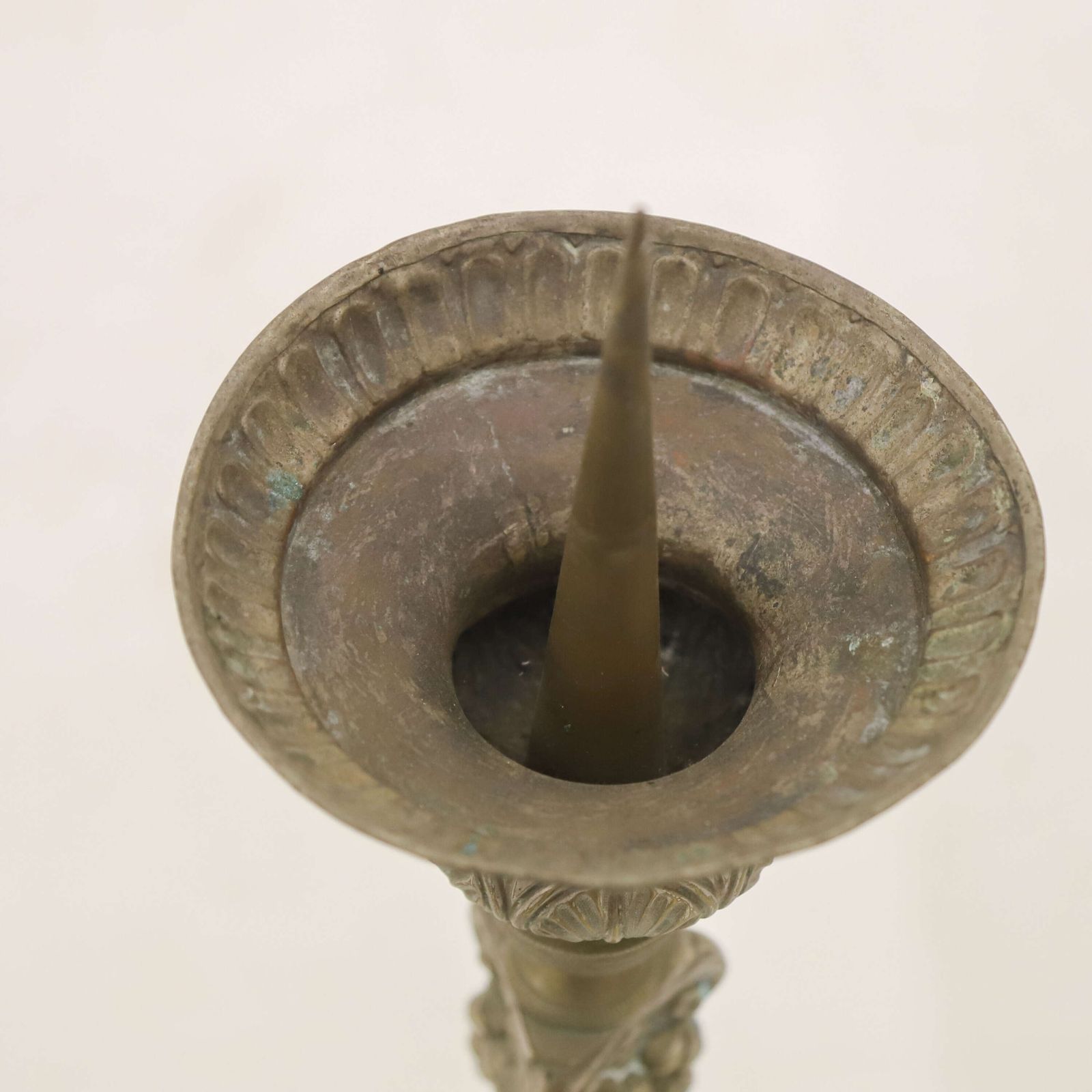 375.0 Pair Of Antique French Pricket Candlesticks With Angels And Traces Of Silver Plate photo