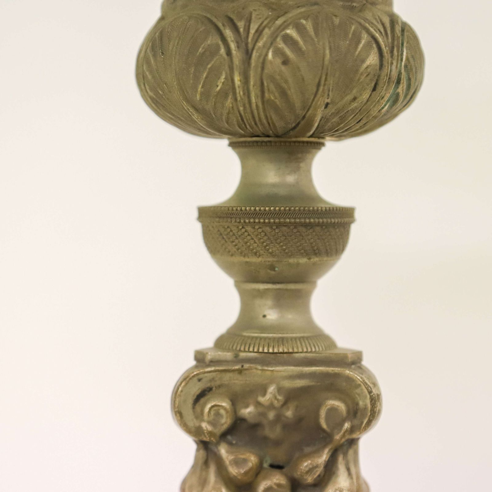 photo vinterior Pair Of Antique French Pricket Candlesticks With Angels And Traces Of Silver Plate