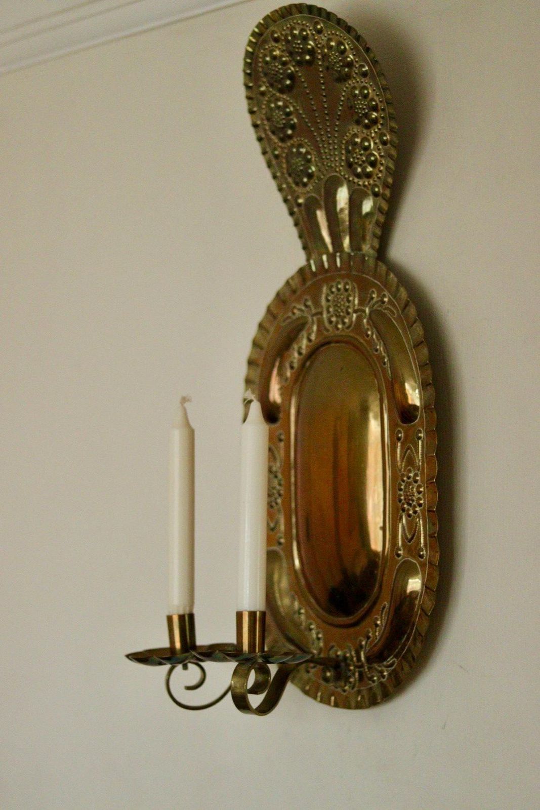 photo vintage X Large Mid Century Swedish Brass Baroque Sconce With Double Arm Design