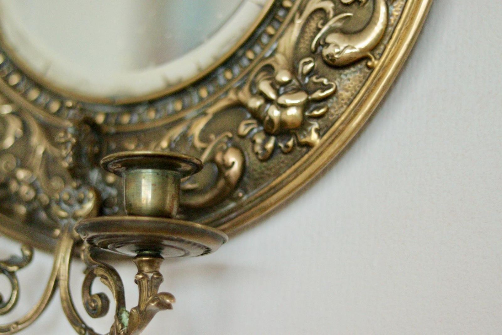 Pair Of Antique Swedish Brass Sconces With Mirror photo Home Decor